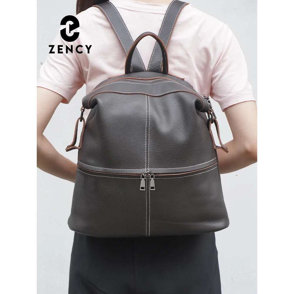 Zency Women S Classic Genuine Leather Travel Backpack Knapsack Big Capacity For Ipad A Laptop Ladies Shoulder Bag With Strap Bag