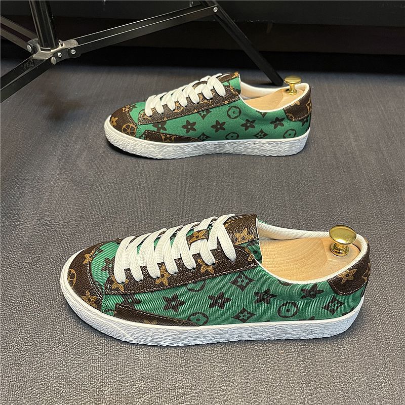 free shipping designer shoes men's trendy monogram print low-top sneakers green casual sports shoes with retro pattern detailing and classic desi