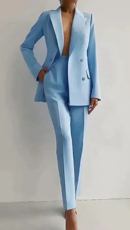 Office Blazer Pants two-piece womens fashion Buton set jacket two-piece set winter casual solid color pants set 250418