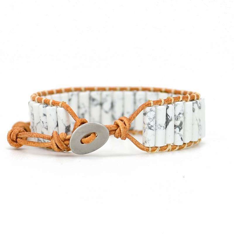 Hot selling natural turquoise Bohemian style simple cowhide woven bracelet