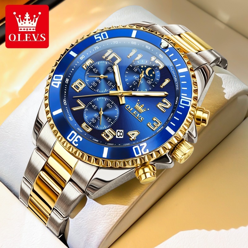 OLEVS Brand Designer Celebrity Endorsed Casual Luxury Waterproof Luminous Men's Watch, Multi-functional Steel Band Men's Watch Free Delivery