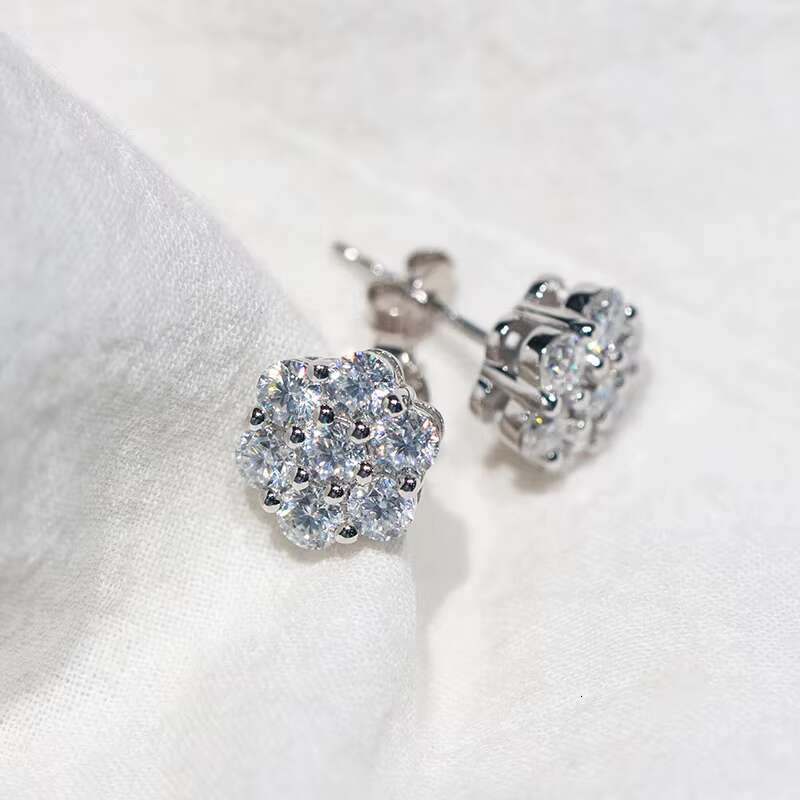 Luxury 925 Sterling Silver Moissanite Diamond Cluster Flower Stud Earrings Jewelry Women Men Earrings