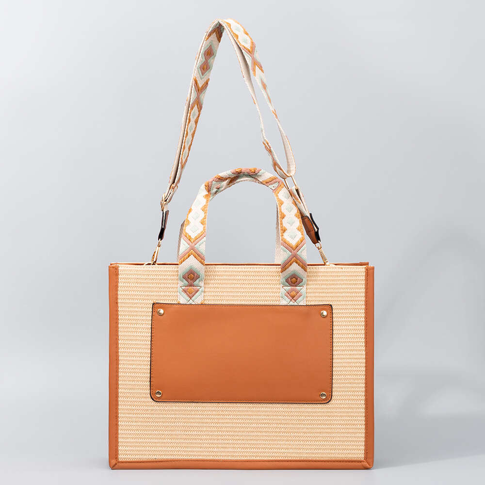 Ins Style Resort Beach Bag OLEI Woven Beach Vacation Tote Large Capacity Handbag Contrasting Color Crossbody Shoulder Bag For Women KQ