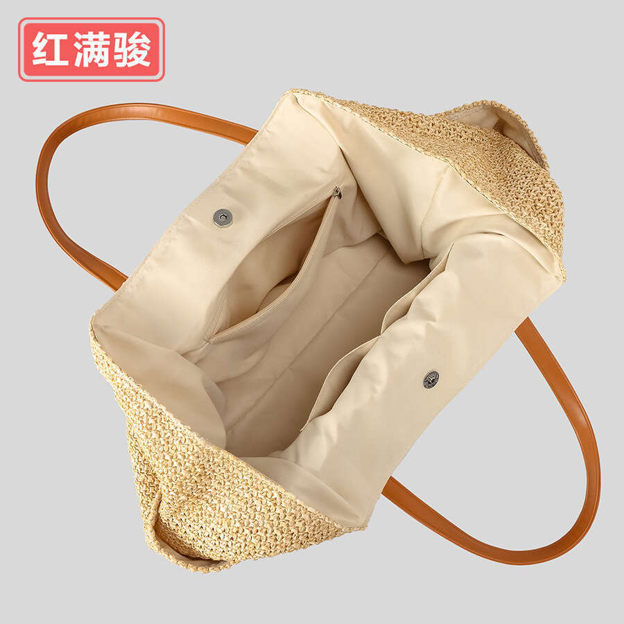 Ins Style Resort Beach Bag Small Niche Design Vacation Large Capacity Woven Women S Summer Double Pocket Beach Forest Series Portable Tote Bag KQ