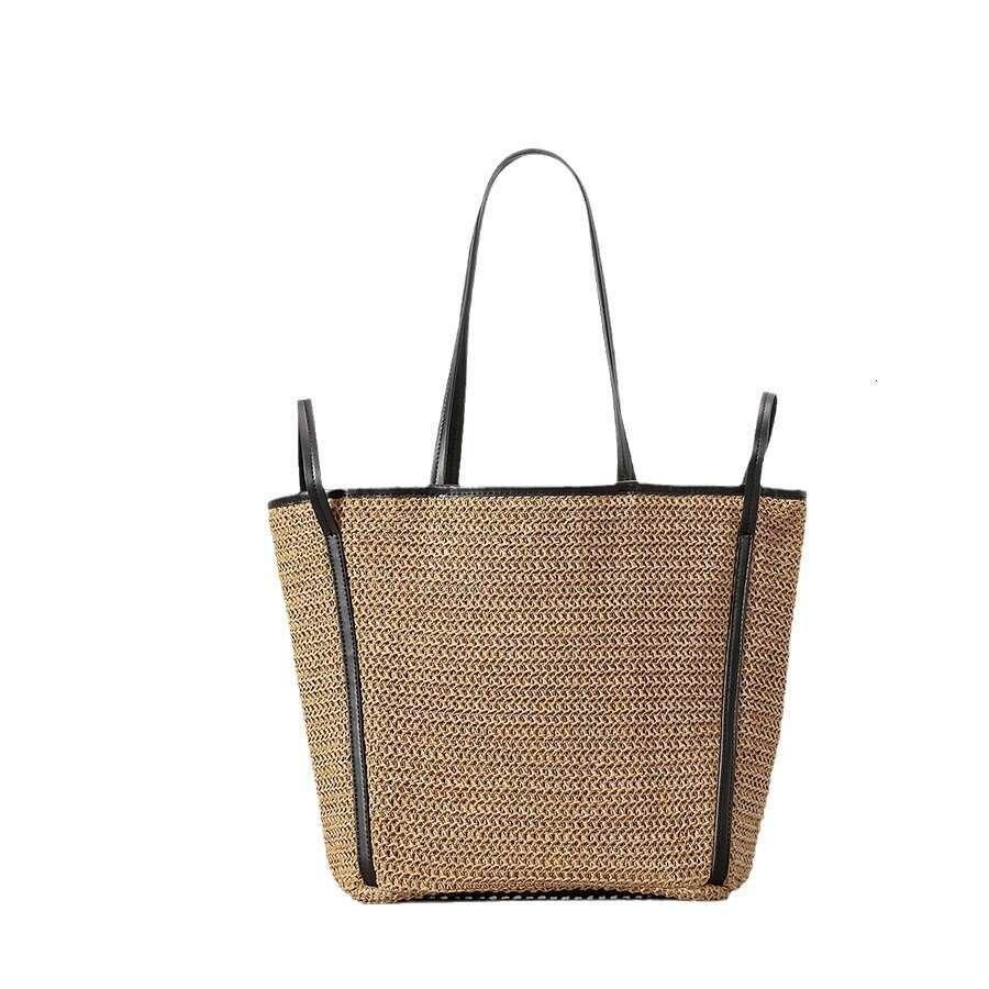 Ins Style Resort Beach Bag New Leather Shoulder Strap Contrasting Women S Large Capacity Seaside Vacation Style Bag Summer Grass Woven Bag KQ