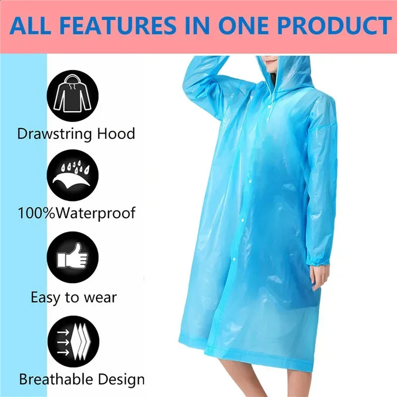 Adult raincoat Hooded long raincoat reusable poncho Outdoor raincoat men and women translucent waterproof poncho 250421