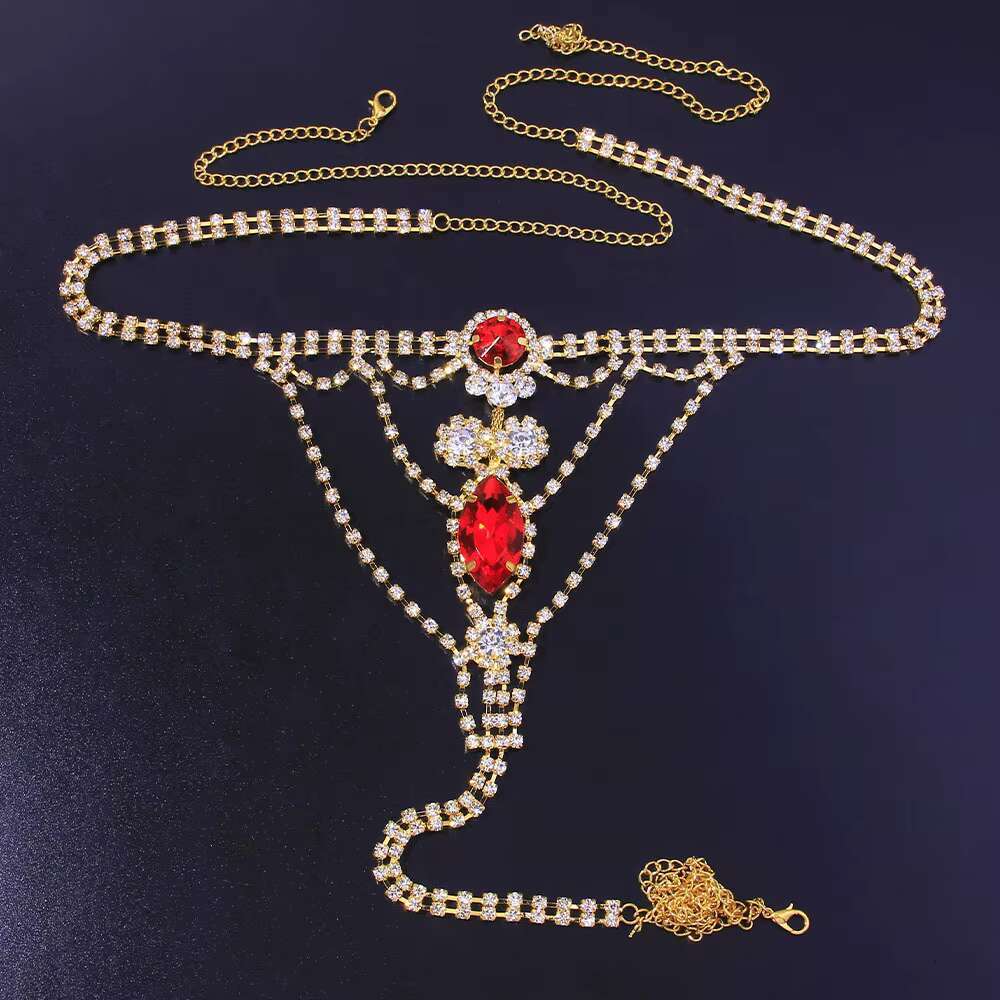 Cross-Border New Personalized Ruby Rhinestone T-Back European and American Sexy Luxury Full Body Chains Chain