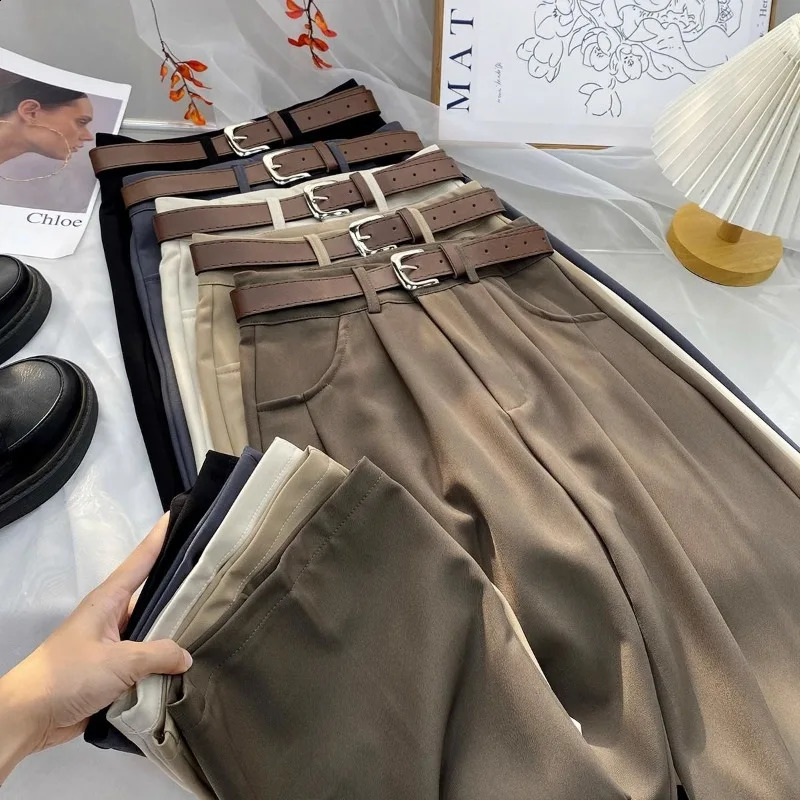 Elegant Womens High Waisted Suits Pants Spring Summer 5 Solid Colors Trousers with Pockets Casual Office Lady Pants 250421
