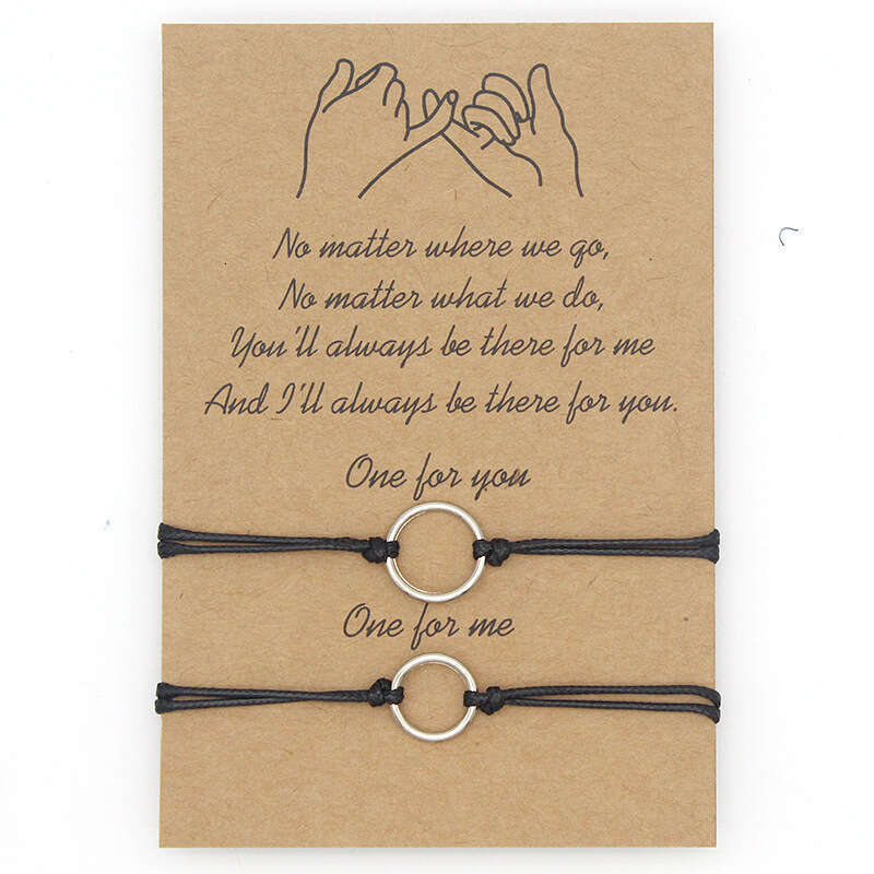Hot selling couple card bracelet style simple alloy size circle circular ring wax thread woven hand rope