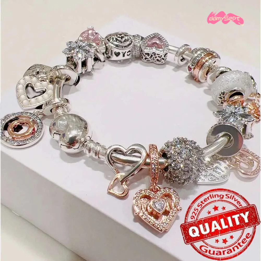 Charms Mom, 925 Sterling Silver Heart Rose Beads, Infinity Design, Dangle Charm Fits DIY Necklace & Bracelet for Jewelry Gift ddmysept