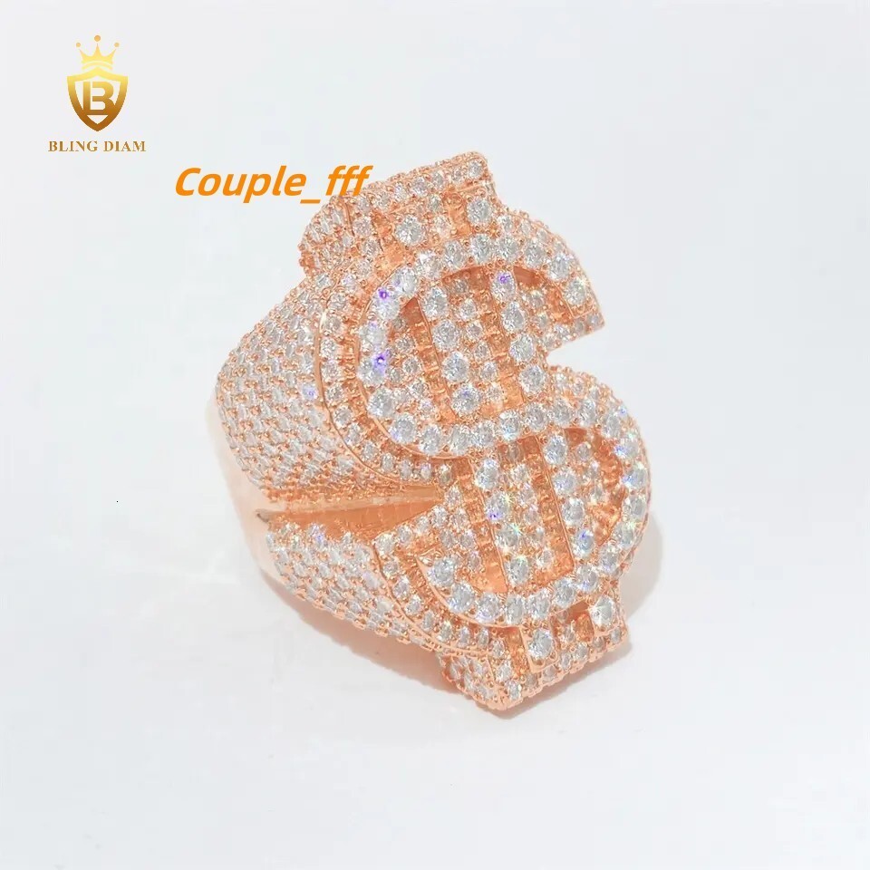 D Color VVS Moissanite Custom Hip Hop Dollar Ring 925 Sterling Sliver Iced Out Wax Setting Moissanite Rings
