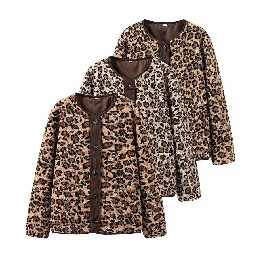 Womens autumn and winter American leopard print casual loose long sleeved jacket for women y240823