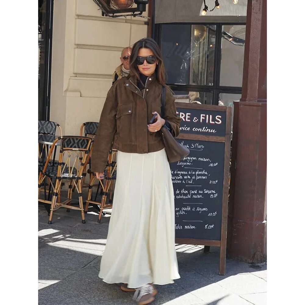 Designer Clothes Women's Spring Suede Jacket Vintage Laple Zipper Button Pockets Full Sleeve Female Jackets 2025 New Fashion Chic Lady Outwears