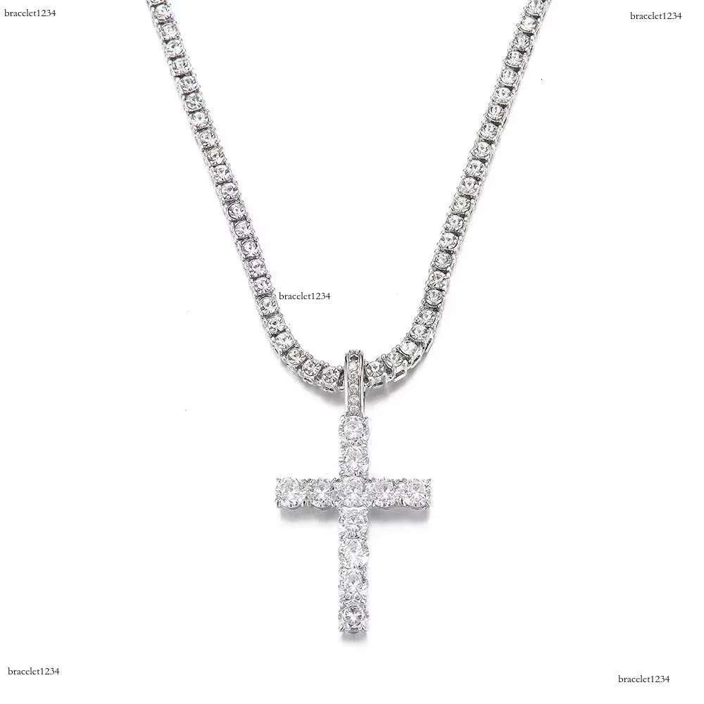Cross Pendant Necklace Hip Hop 4mm 5mm Vvs Moissanite Dia Tennis Chain Sier for Women Men Jewelry