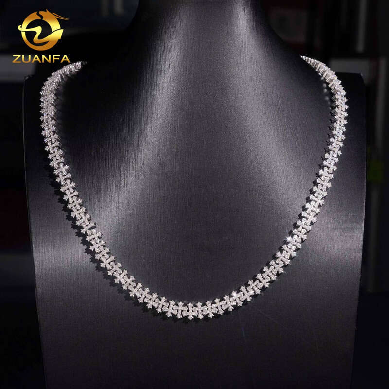 8mm Hip-Hop Jewelry Sier Ice Out Cross Cuban Chain Moissanite Pass Tester