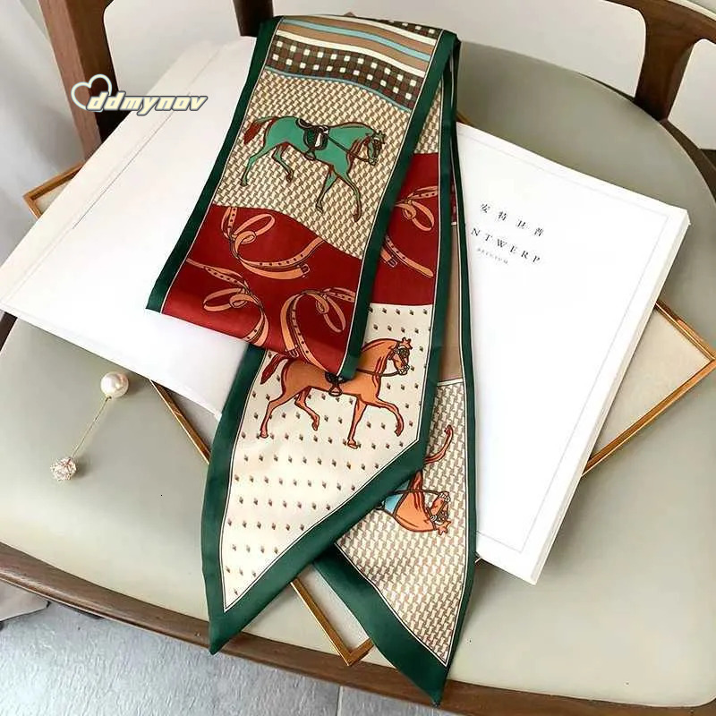 Designer Long Silk Bag Tie Neck Skinny Scarf Haiand Foard Horse Print Brand Lady Neckerchi Ribbon 2025 Spring New G250904 ddmynov