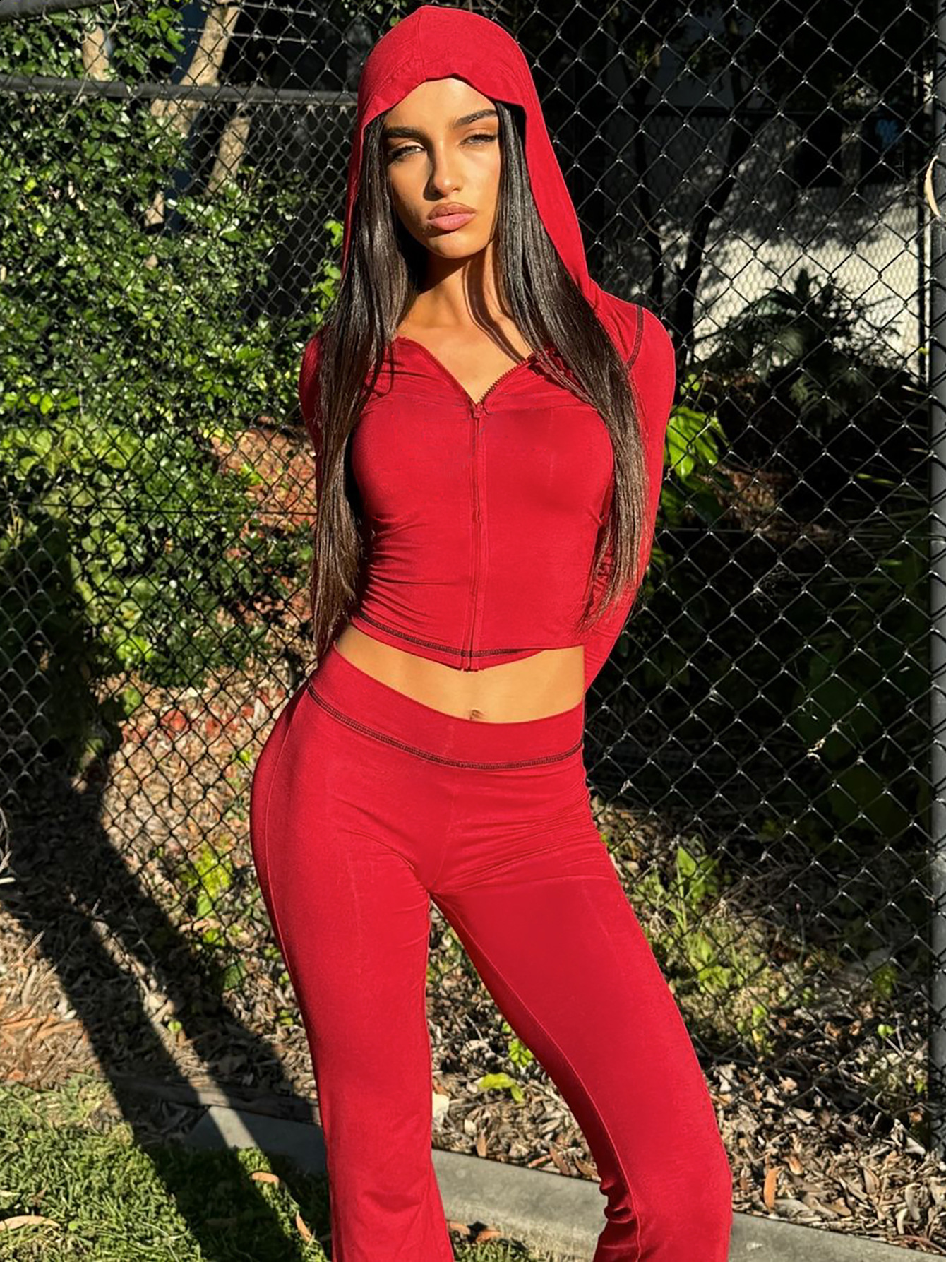 Leopard Print 2 Piece Set Womens Autumn Tracksuit Athleisure Hooded Crop Jacket Flared Pants Stretch Matching Suit 241119