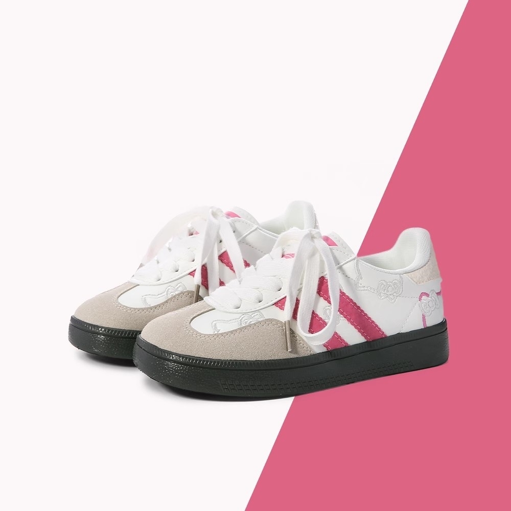 2025 New women's sneakers for Spring/Summer versatile and niche shoes thick - soled white sneakers cute pink embroidered German - training shoes