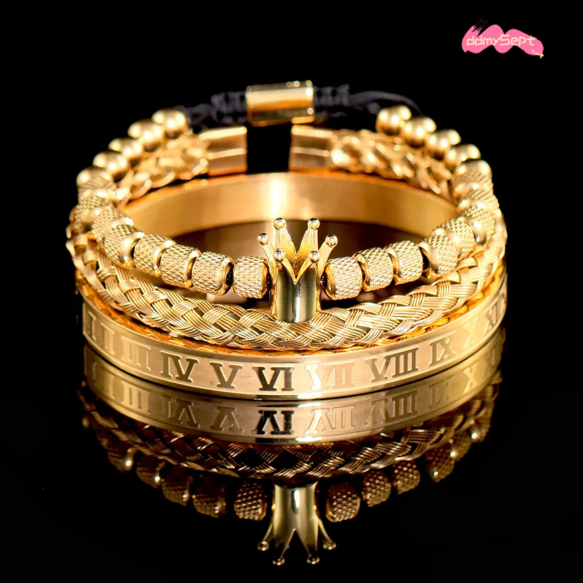 Luxury Brand Designer Jewelry European And American Hot-Selling Stainless Steel Roman Leopard Head Crown Bracelet Set Braided Punk Style Bracel ddmyse