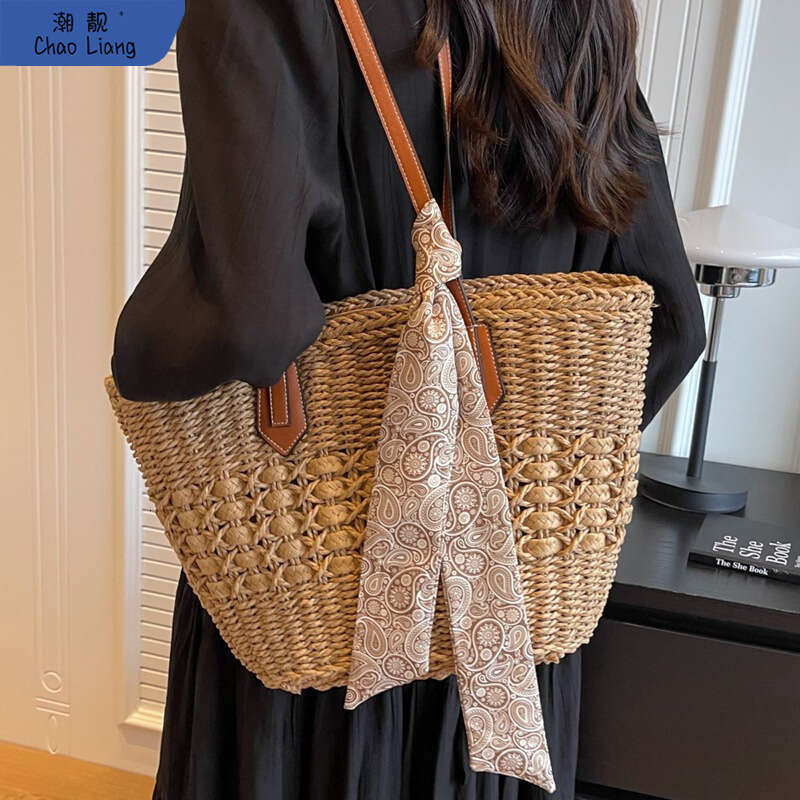 Ins Style Resort Beach Bag Large Capacity Straw Women New Style Trendy Summer Versatile Woven Single Shoulder Tote Bag For Beach Vacation Sand KQ