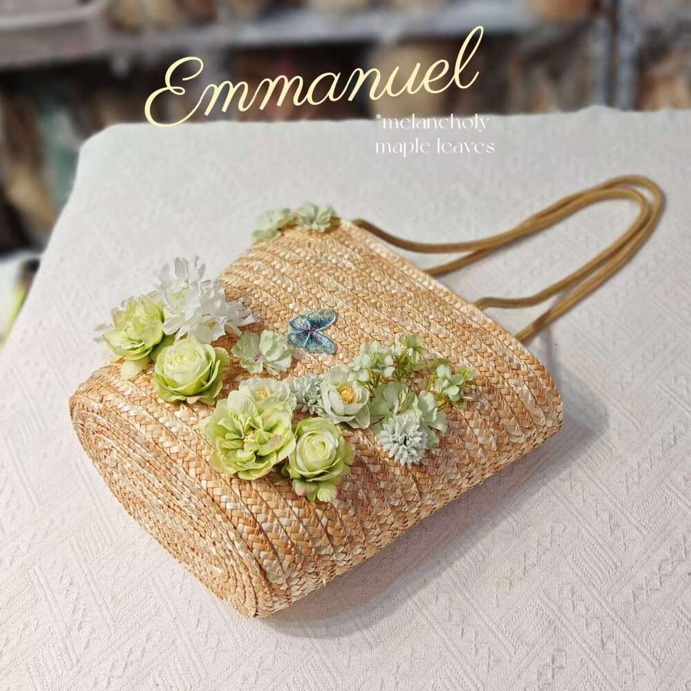 Ins Style Resort Beach Bag French Style Niche Wheat Straw Vegetable Basket One Shoulder Hand Held Large Capacity Grass Beach Vacation Woven Bag Summer