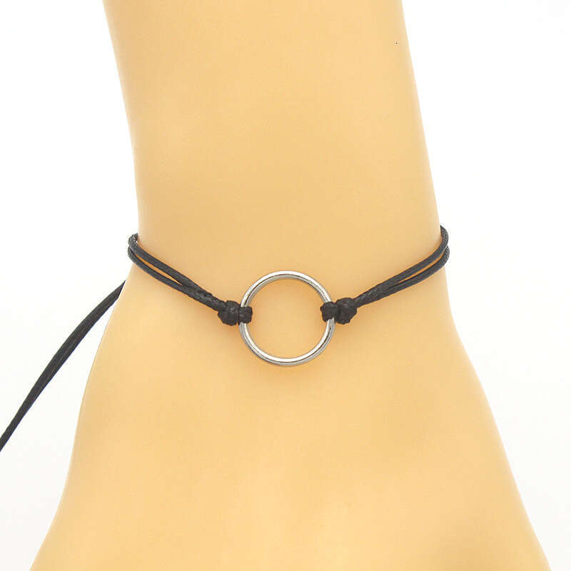 Hot selling couple card bracelet style simple alloy size circle circular ring wax thread woven hand rope