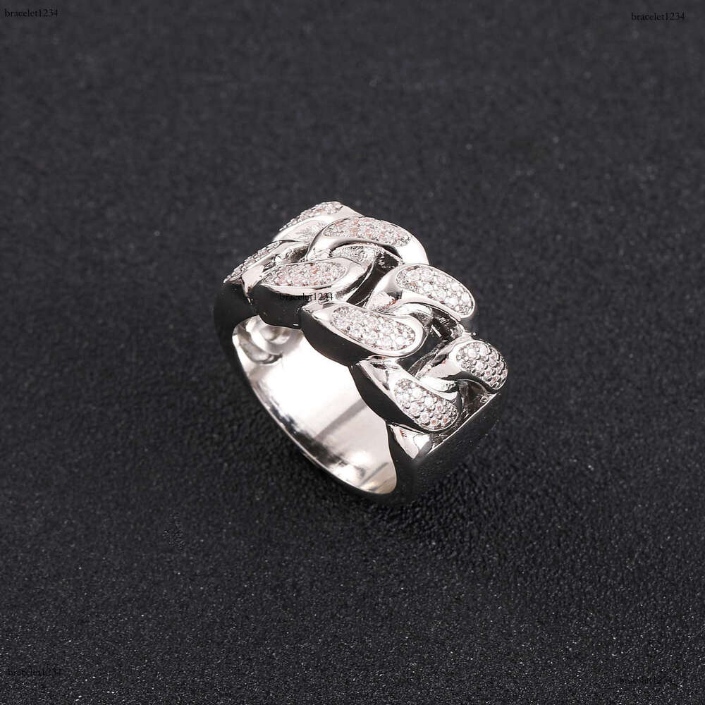 Luxury designer Cuban chain sterling silver gold plated ice out of VVS Moissanite men women's hip Hop hollow ring