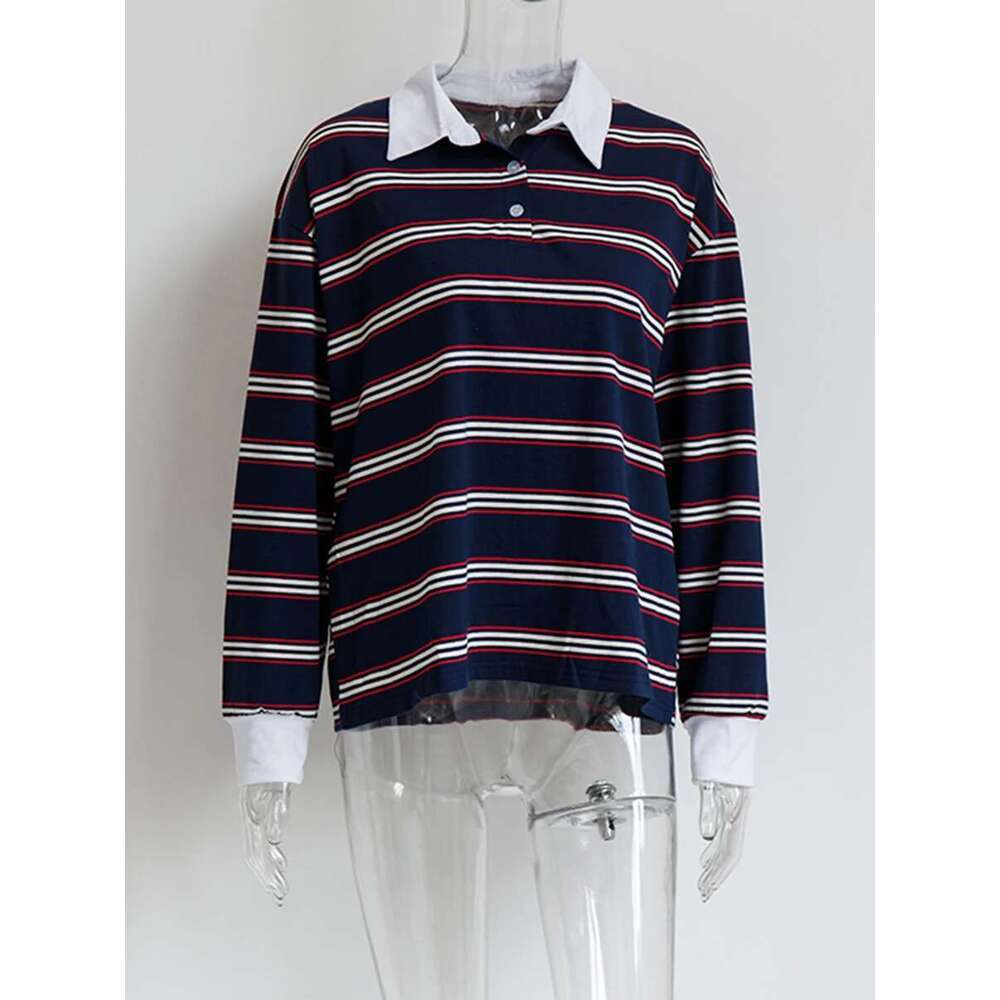 Designer Women's Clothing 2025 Spring New Striped T-Shirt Collar Long Sleeve T-Shirts Casual Fashion Top Shirt Designer's Bag