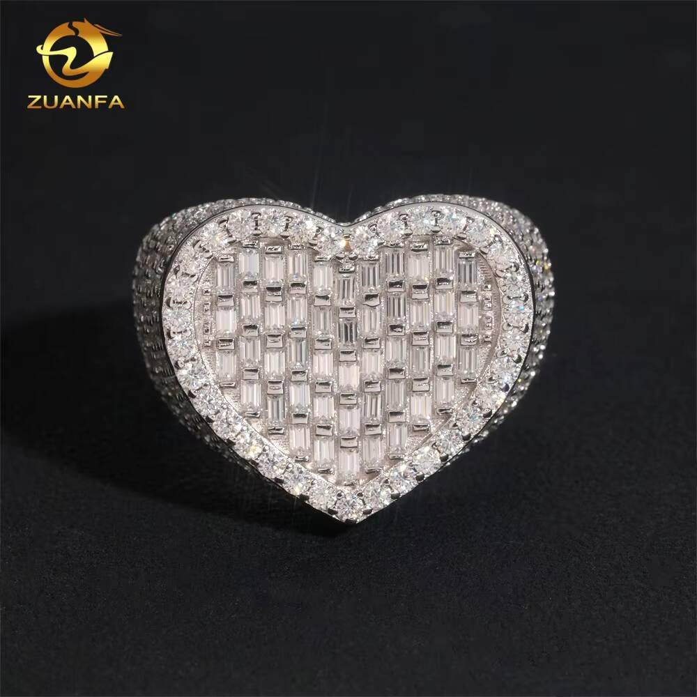 Pass Diamond Tester Moissanite Iced Out Jewelry 925 Silver Heart Shape Ring Fine Hip Hop Jewelry VVS Moissanite Diamond Men Ring