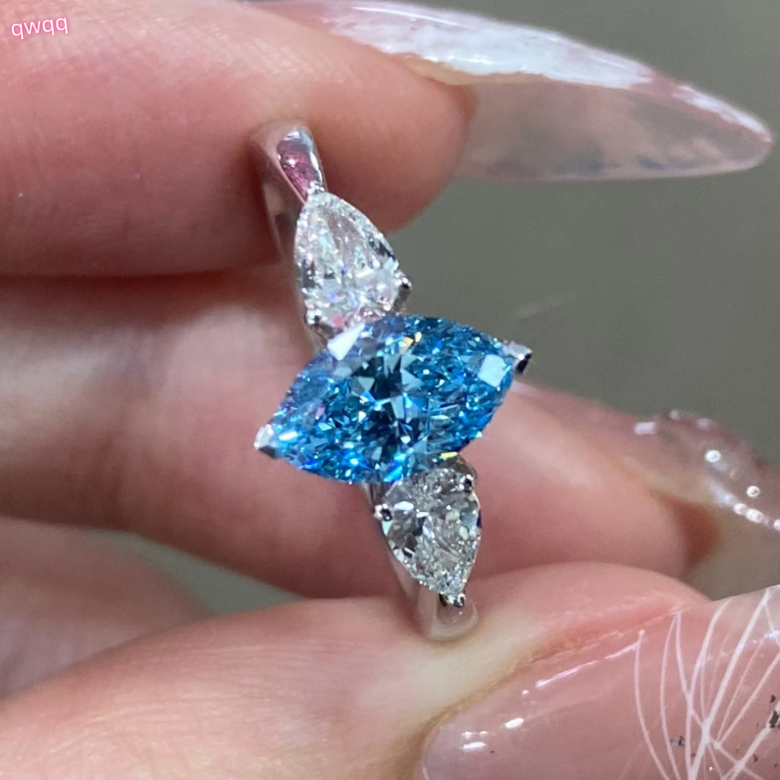 Lab Grown Fancy Blue Marquise Cut Diamond Diamond Engagement RingVS