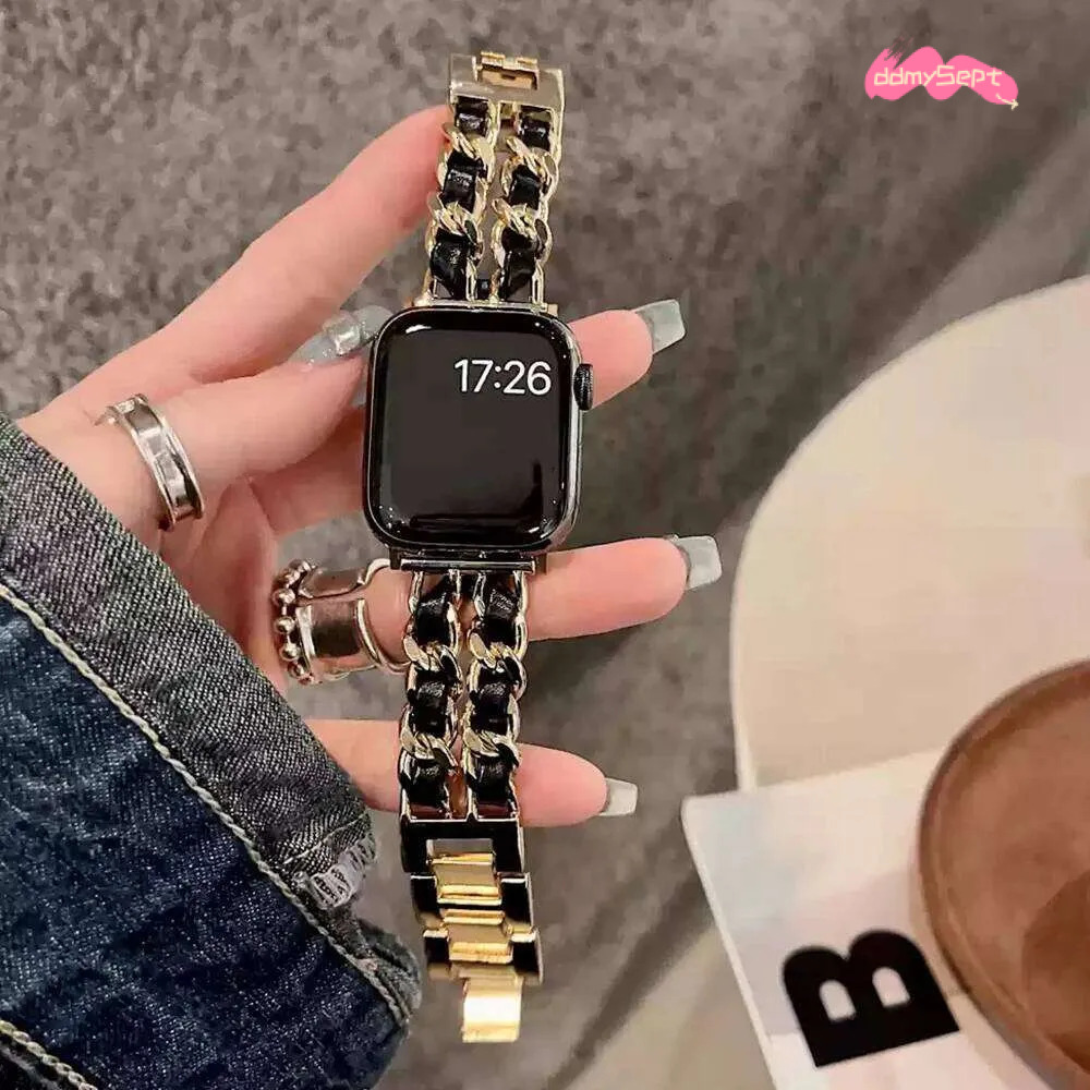Metal Leather Apple Watch Band Designer Gold Strap for iWatch mm Series Ultra SE H11.21 ddmysept