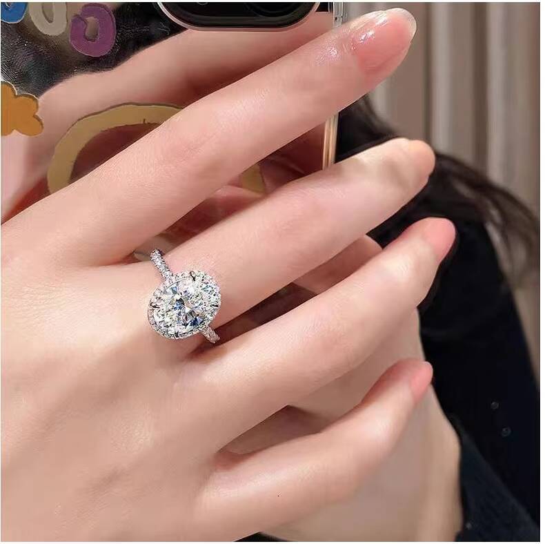 S925 Sterling Silver Luxury GRA Certified 3Carat 5Carat Oval Shape Vvs1 D Color Moissanite Wedding Ring for Women Fine Jewelry