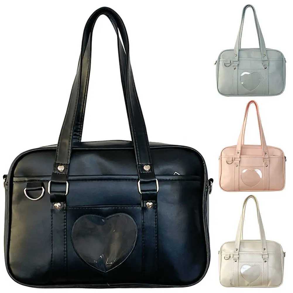 Women JK School Handbag Large Capacity PU Anime Crossbody Bag Transparent Love Heart Shoulder Uniform Bag for Shopping Commuting XJ250610