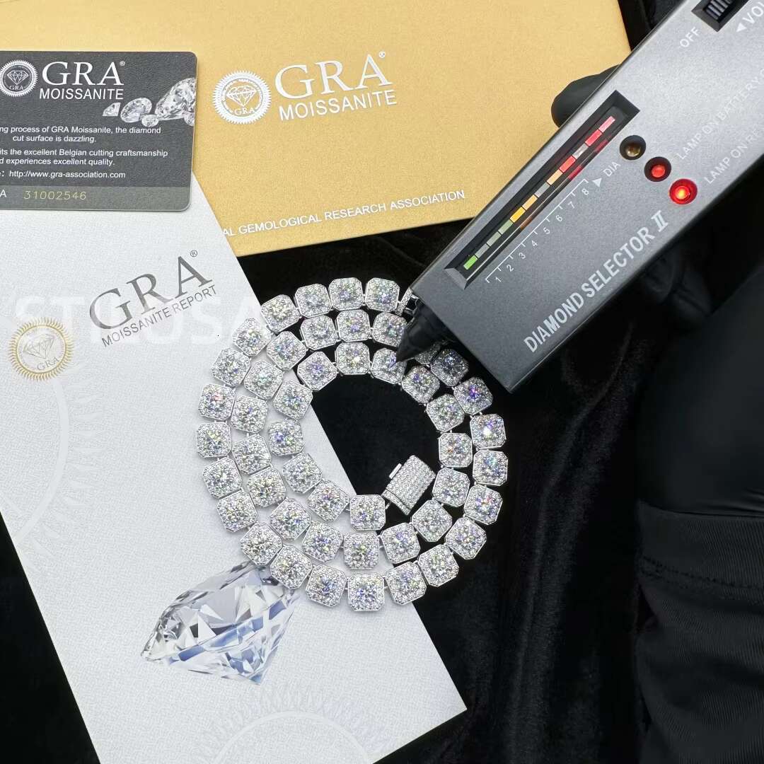 10mm/12mm Custom Size Rock-Candy Tennis Necklace Hip Hop Necklace 6mm 5.5mm Vvs Moissanite Chain With 925silver for Men