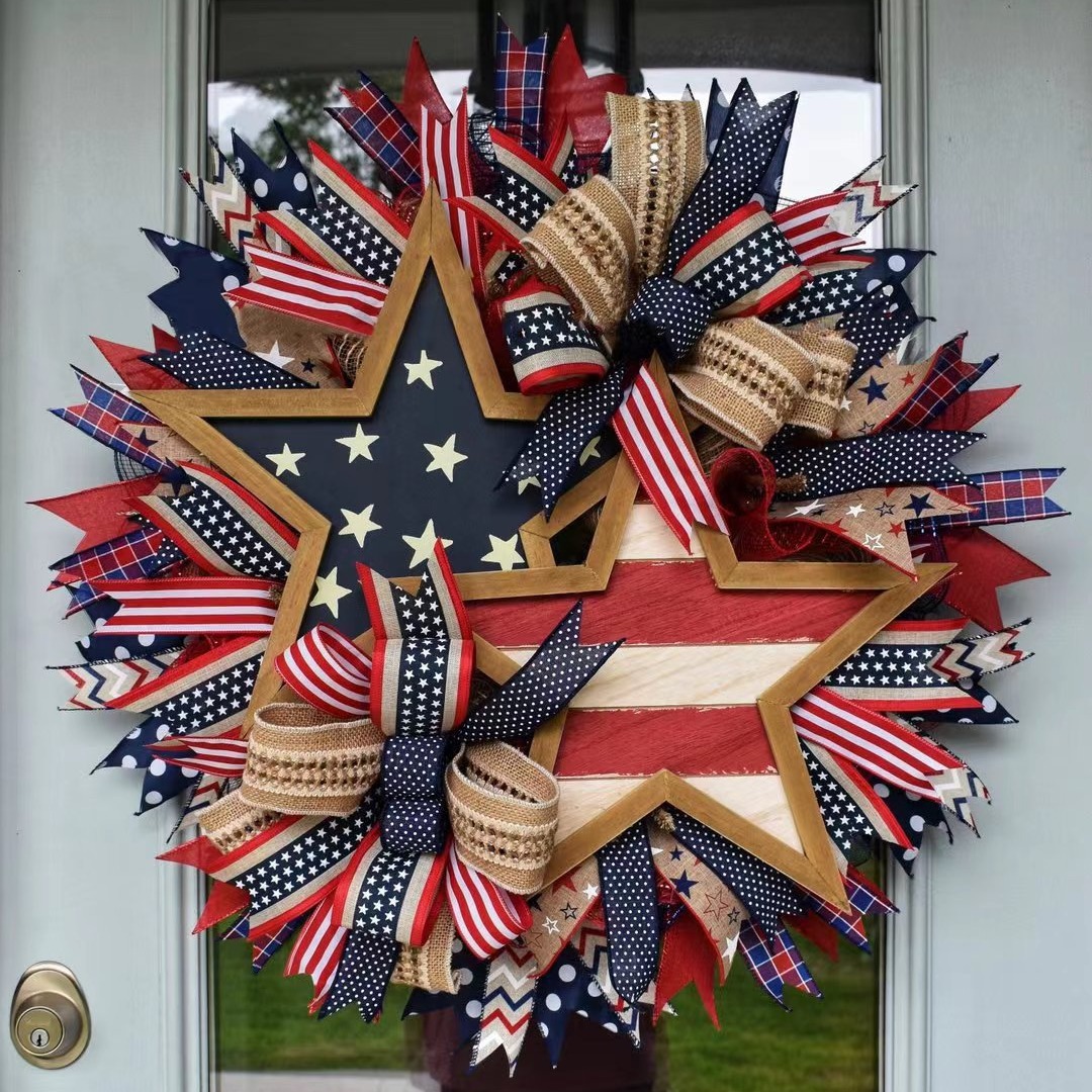 Cross-border Wholesale Home Independence Day Wreaths Patriotic Star Wreaths Wall Hangings And Festive Atmosphere Decorative Pendants