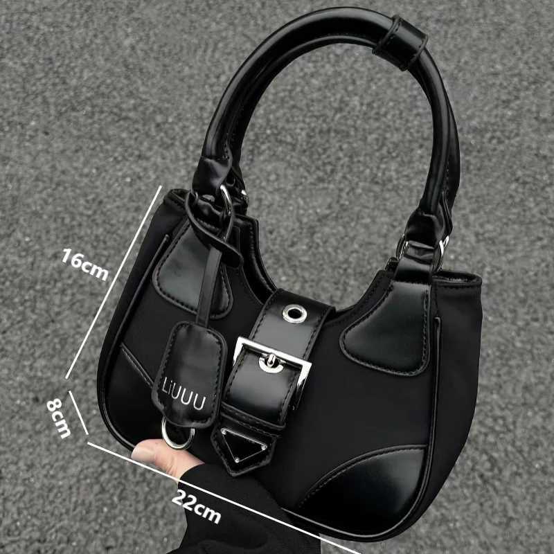 Fashion Hottie Shoulder Bag High Street Underarm Bag Casual Black PU Leather Clutch Wallet Y2K Motorcycle Womens HandbagXJ250422