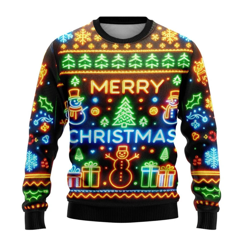 Neon Snowman Graphic Sweatshirts 2025 Merry Christmas 3D Printed Ugly Sweater For Women Clothing Snowflake Gifts Boy Tracksuit251120 - view 3