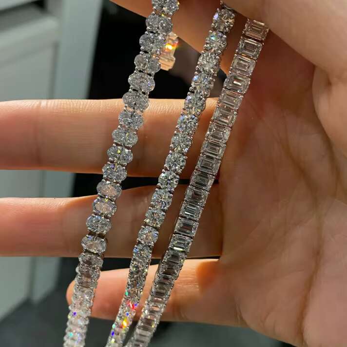 Emerald Cut Tennis Chain Lab Grown Diamond 3mm 4mm 5mm 10k/14k/18k Oval Cut Real Gold Tennis Bracelet with Lab Diamond CVD