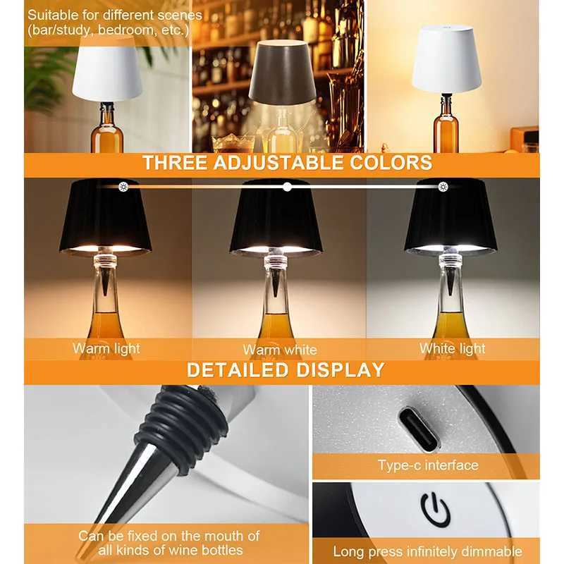 Wireless LED Wine Bottle Light Rechargeable Vase LED Light Dimming USB Party Light Touch Control Desk Lamp Decorative Night Light Z250422