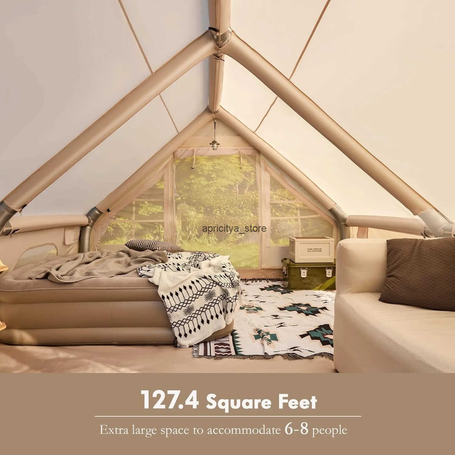 Inflatable camping tent for 8-10 people 129 square meters large inflatable camping tent with chimney jack inflatable tent with grid window Q250423