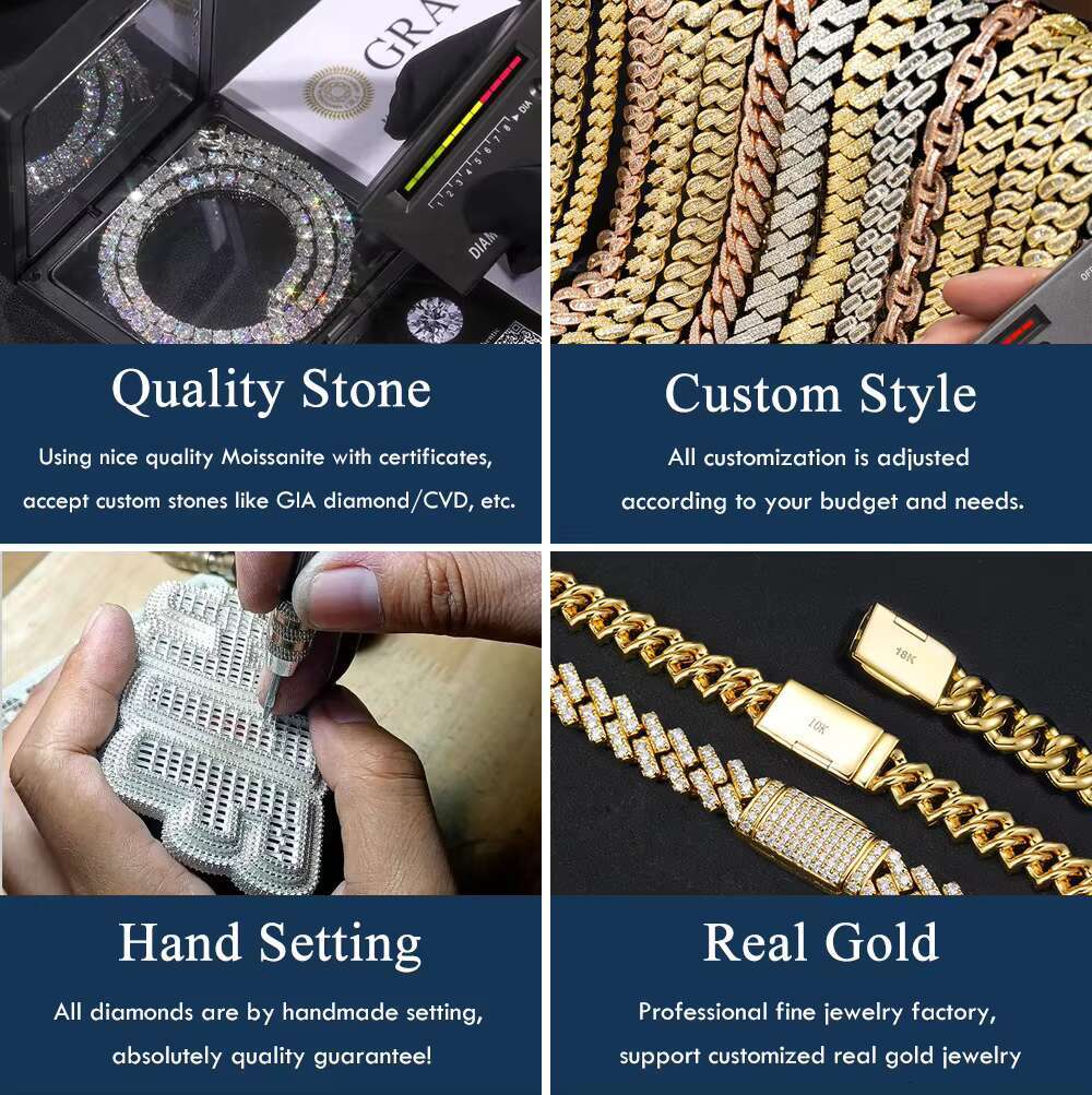 High-Quality Moissanite Necklace S925 Sterling Silver Gold-Plated Necklace 0.5/1 Full Diamond Tennis Chain Ins Style