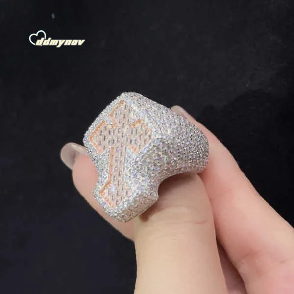 Custom Jewelry rose gold Plated Iced Out Vvs Baguette Moissanite for men Cross Hip Hop Ring ddmynov