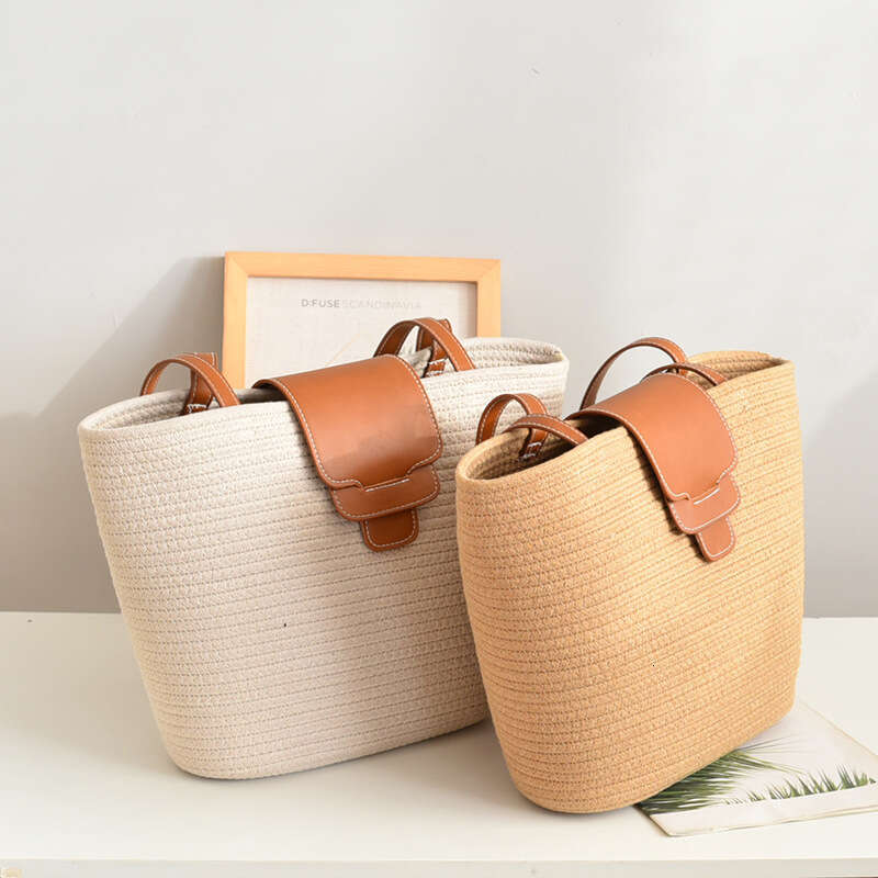 Ins Style Resort Beach Bag Nordic Large Capacity Cotton Thread Woven Beach Vacation Bag Student Simple And Versatile KQ