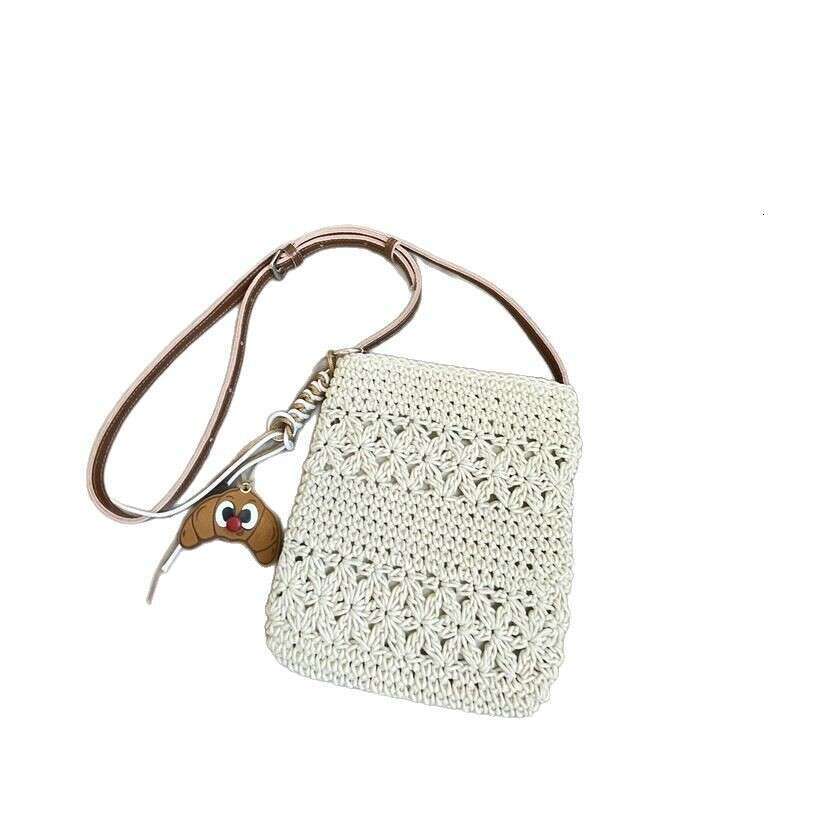 Ins Style Resort Beach Bag New Internet Celebrity Color Contrasting Cowhide Weaving Hollow Cell Phone Bag Seaside Vacation Travel Single Shoulder Cros