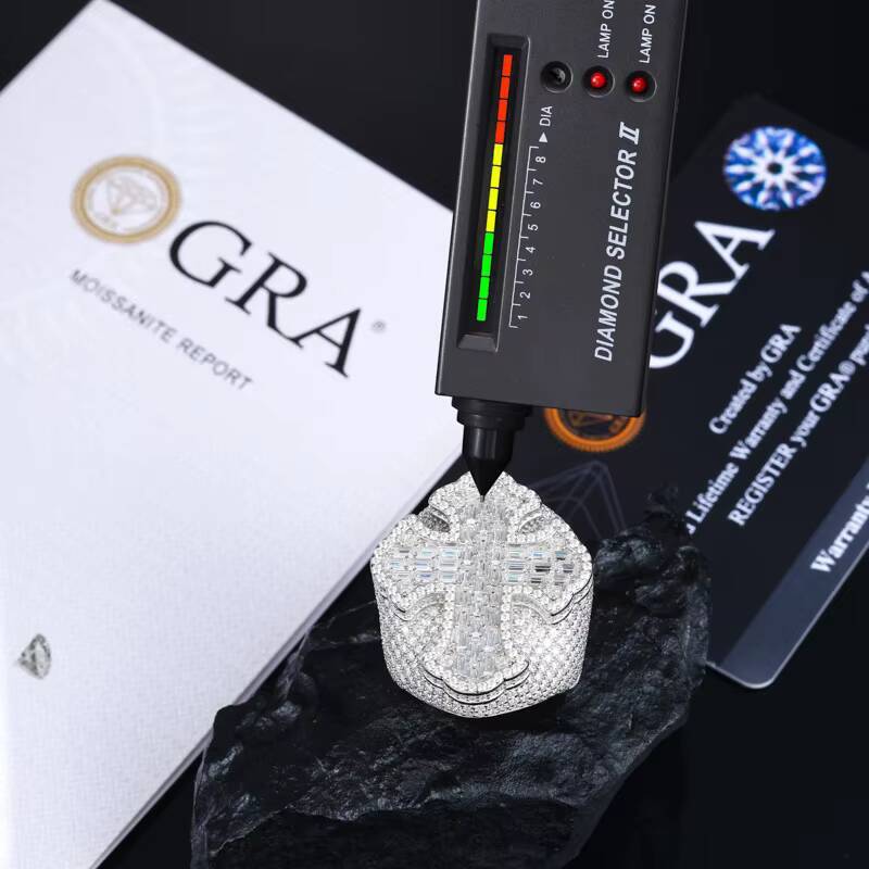 S925 Sterling Silver Fashionable New Design Cross Hip Hop Moissanite Ring Men Sparkling Mens Cross Moissanite Ring