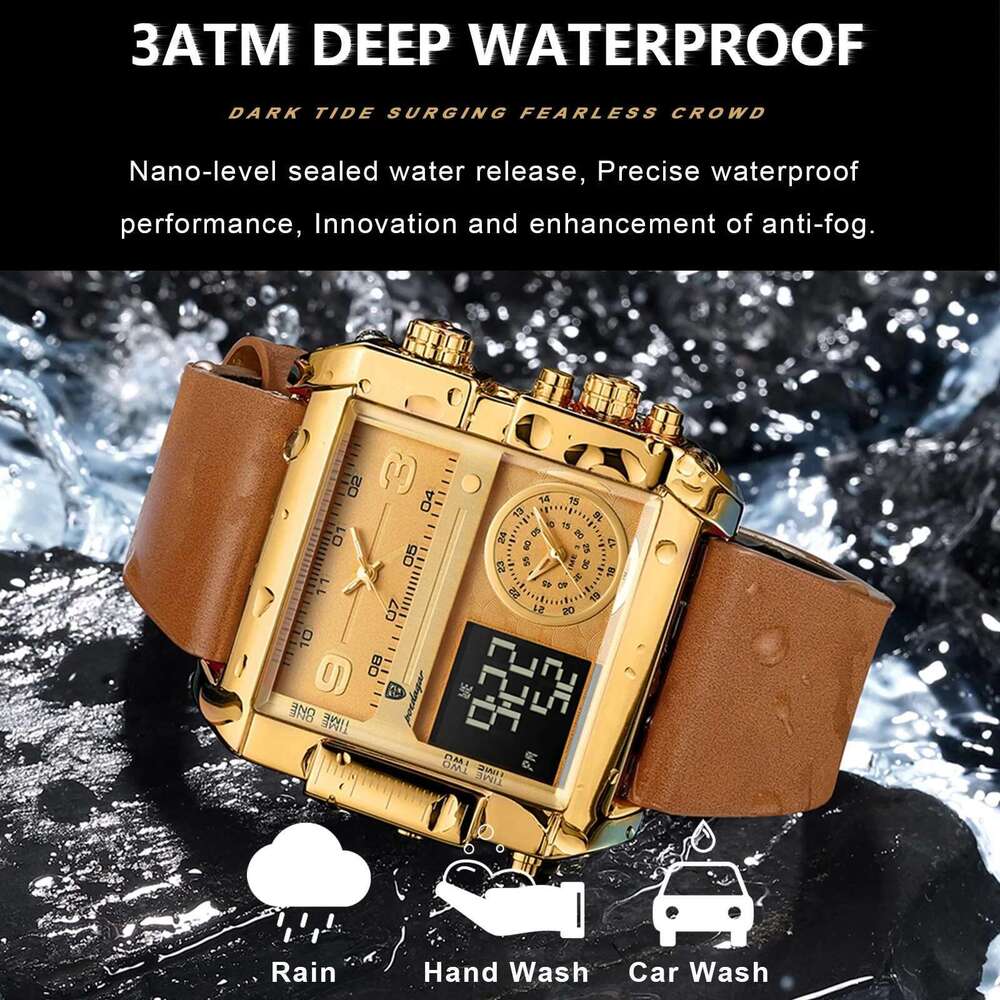 Man Wristwatch Rectangle Waterproof Luminous Day Week Men Watch Digital Multifunction Men's Watches Quartz Reloj