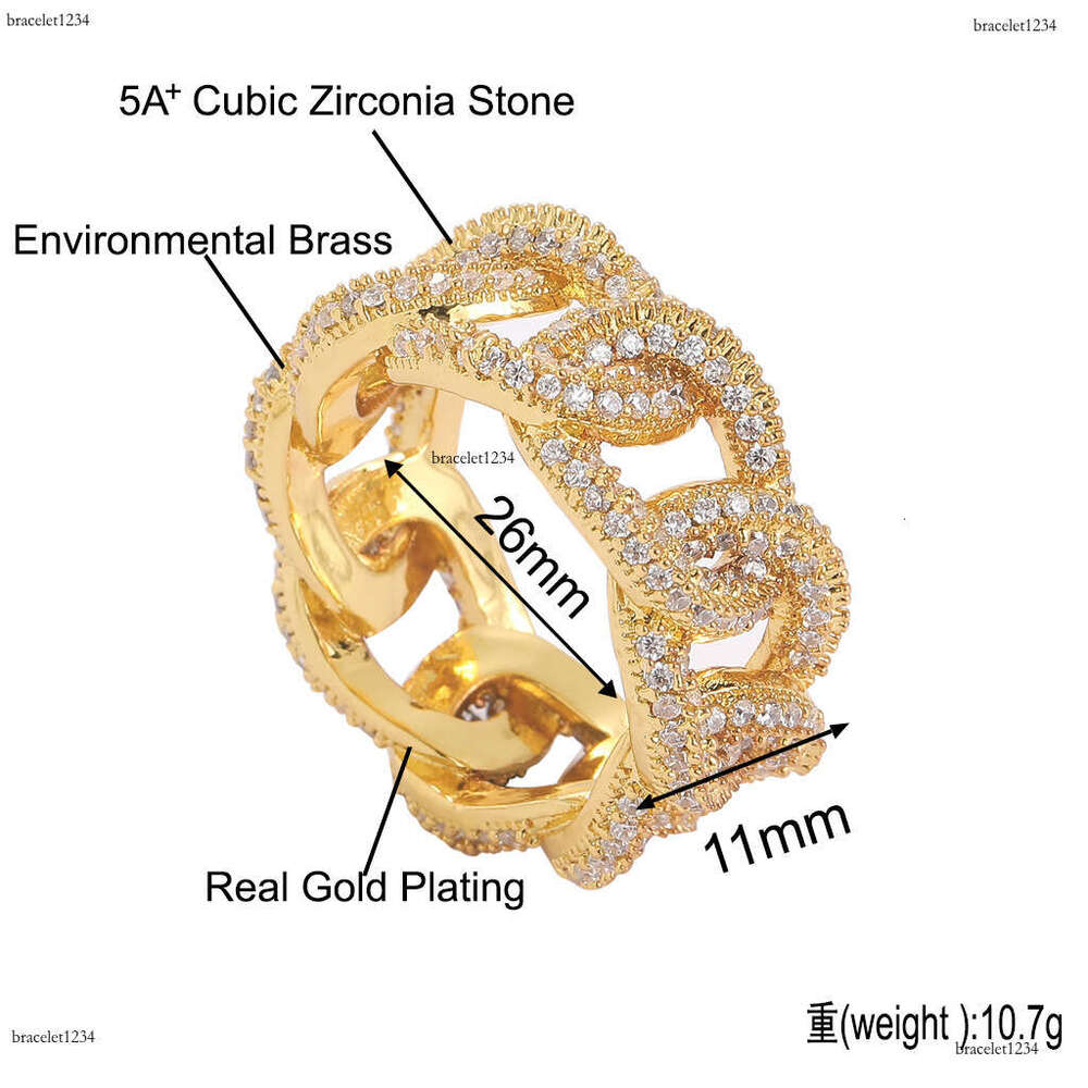 Luxury designer new Cuban chain plated with real gold, micro-inlaid ice out VVS Moissanite, hollowed-out all-diamond men's and women's hip h