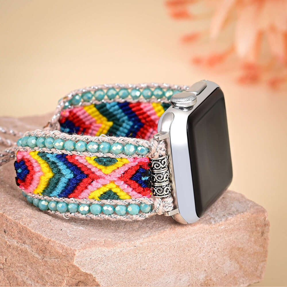 2024 New Accessories Ocean Blue Nylon Ribbon Crystal Handmade Weaving Apple/Samsung/Phoebe Strap