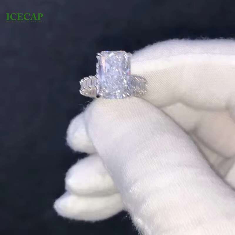 Fine Jewelry 925 Sterling Silver Ring Set Iced Out Moissanite Diamond Radiant Cut Wedding Engagement Lab Grown Rings for Girls