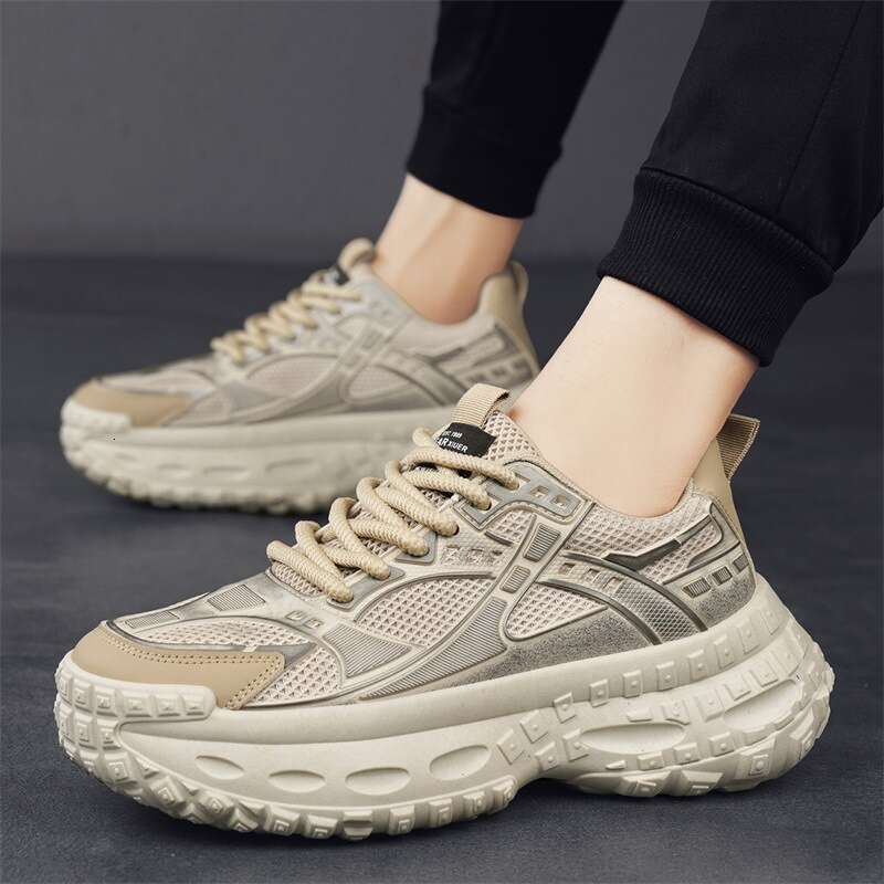 Men's sports casual shoes, vintage style tire soles, 2025 spring new breathable thick soled dad shoes